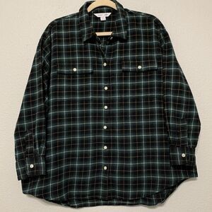 Old Navy Flannel Shirt XL Petite Blue Green Plaid Lightweight Cozy Layer Grunge